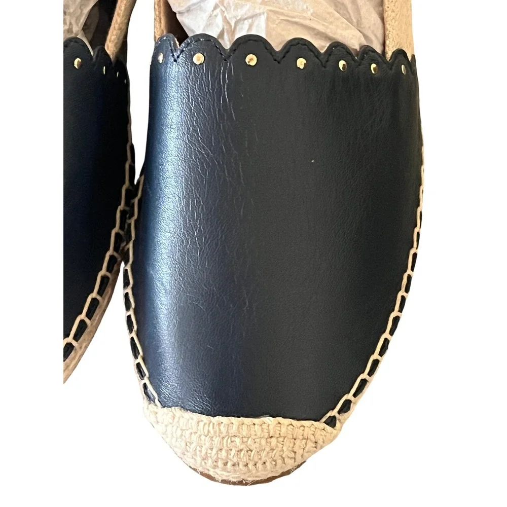 Kate Spade Espadrilles Women 8.5B Navy Excell Scalloped Studded Canvas Leather